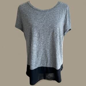 Express Gray Black Colorblock Sheer Hem Short Sleeve Top Women’s Size L
